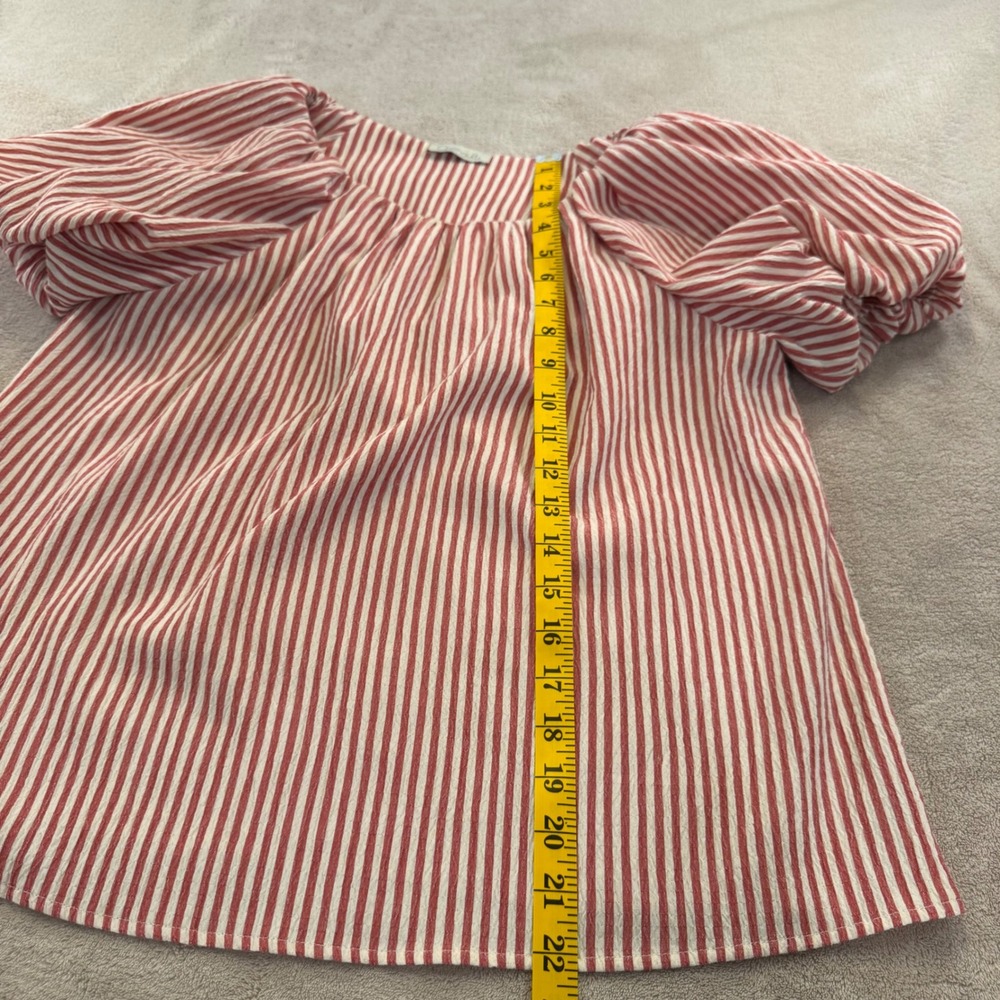 Chenault Red White Striped Puff Sleeve Coastal Cottagecore Hamptons Boho Sz M - Picture 8 of 11